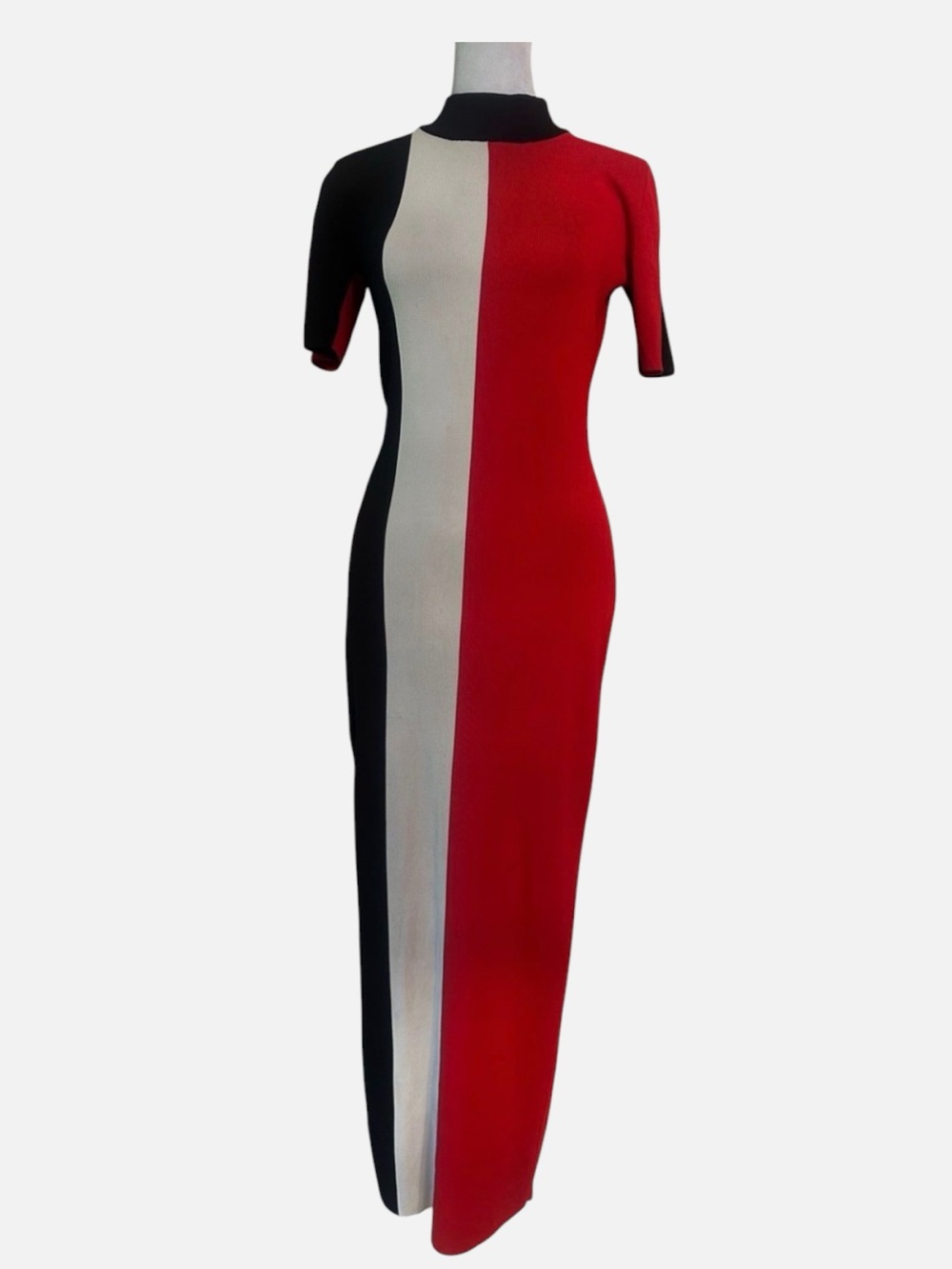 Solace London Red, White & Black Colorblock Maxi Dress